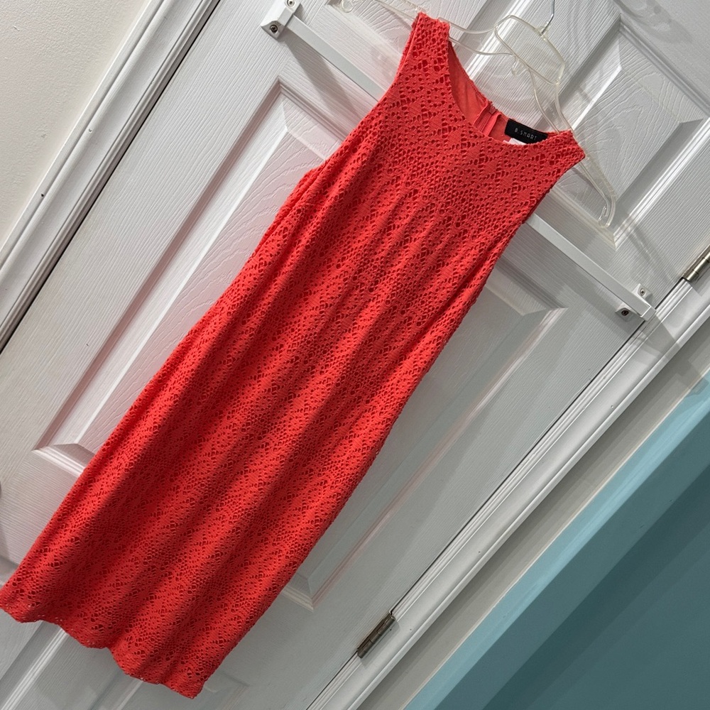 B. Smart Vibrant Red Lace Midi Dress
